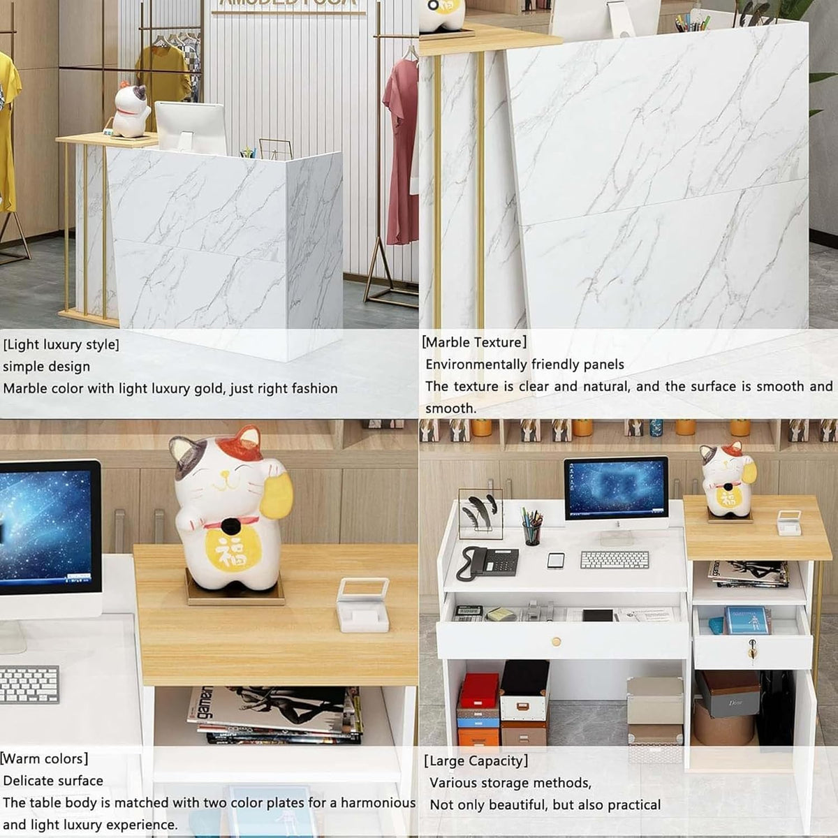 Mostrador de recepción para consulta, mostrador de recepción, mostrador de bienvenida, mesa de recepción con zona de trabajo alta y baja para supermercado, hotel, salón de belleza, tienda de ropa, cajero, ancho 140 cm