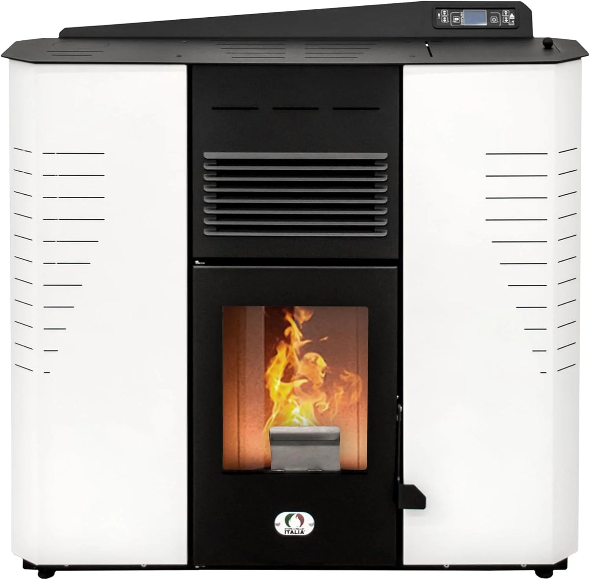 STUFE A PELLET ITALIA - Marmolada 14 kW Kanał WIFI - Wydajność 92%, Nagrzewa 130 m², 5 prędkości i mocy, autonomia 19 h, programowalny, 24 miesiące , BIAŁY