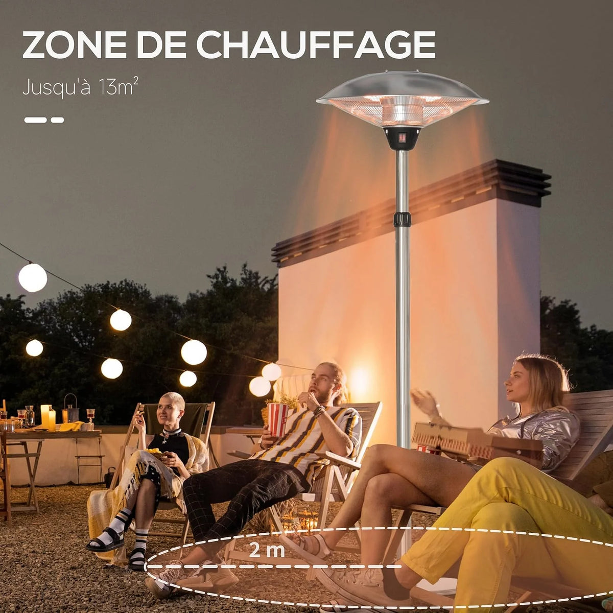 Outsunny Elektryczny parasol grzewczy 3000W bez CO₂ 160-200cm Srebrny