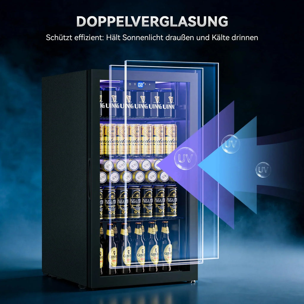 Refrigerador de bebidas YC-86 de 86 litros con 4 estantes, frente de cristal, iluminación LED y control digital de temperatura