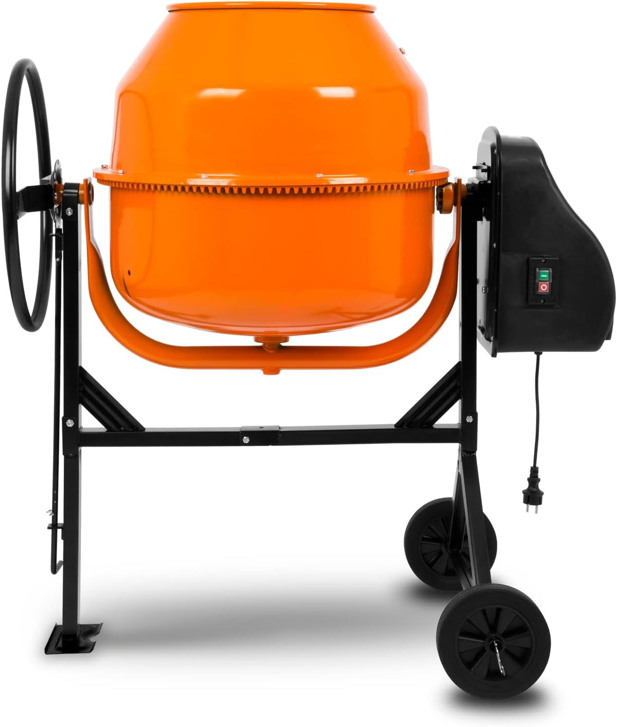 Hormigonera eléctrica móvil EBERTH de 160 l, motor de 650 W, bastidor, tambor y corona dentada de acero, volante bloqueable, placa base ancha, hormigonera profesional, tambor orientable, fácil manejo