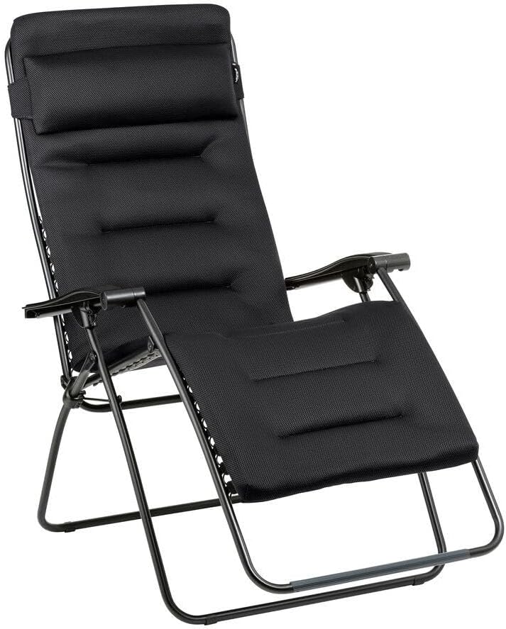 LAFUMA MOBILIER - Sillón relax acolchado de gravedad cero RSX CLIP XL - Tumbona plegable para jardín e interior - Tejido AirComfort - Silla reclinable versátil, máxima comodidad, Francia - Acero negro