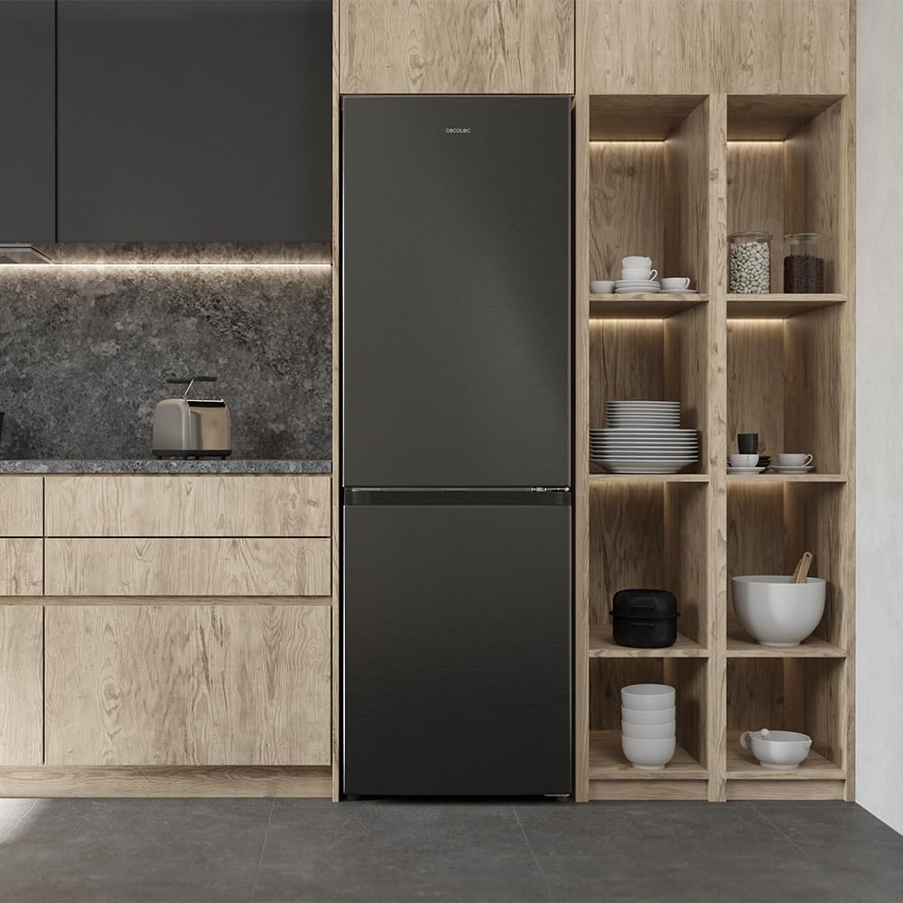 Cecotec Bolero CoolMarket Frigorífico Combinado 2 Puertas Combi 296 DF Dark E. 296L, 60cm de ancho, funciones FastCooling, FastFreezing y DeFrost, interior LED, Dark Inox