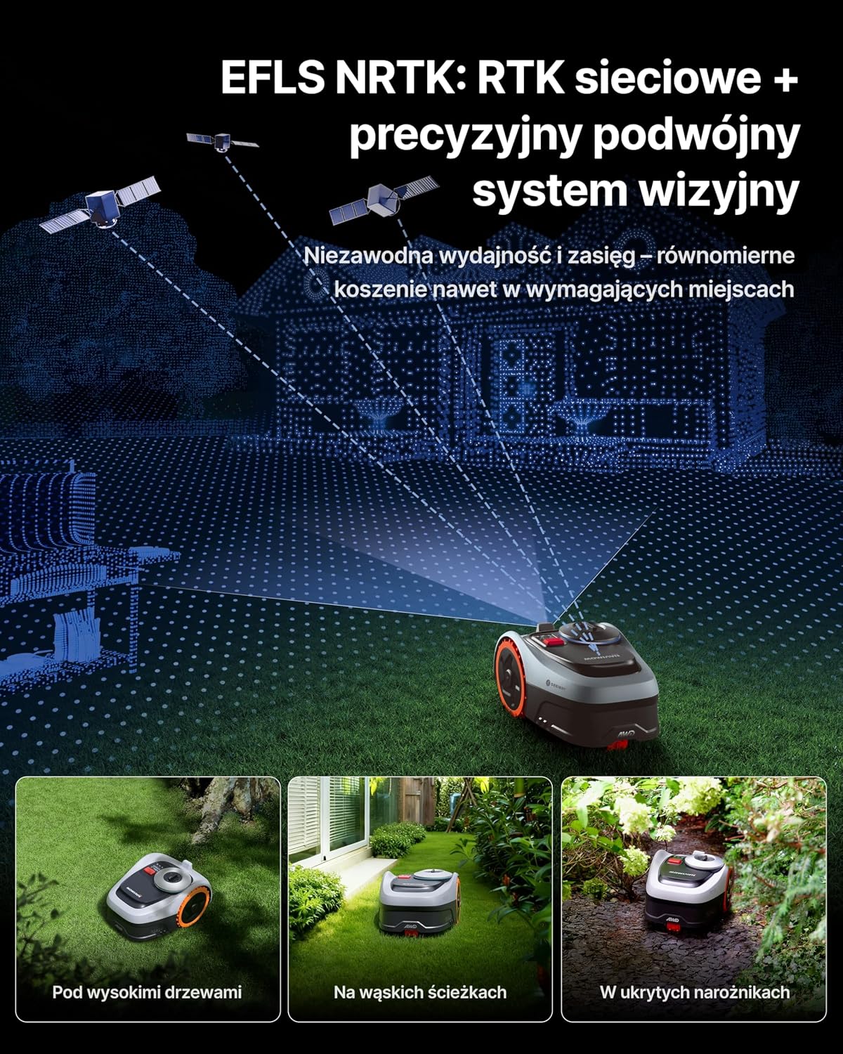 Segway Navimow i205 AWD Robot koszący, napęd na wszystkie koła umożliwiający koszenie na zboczu o nachyleniu do 45%, EFLS NRTK + Vision, automatyczne mapowanie, bez konieczności użycia anteny RTK