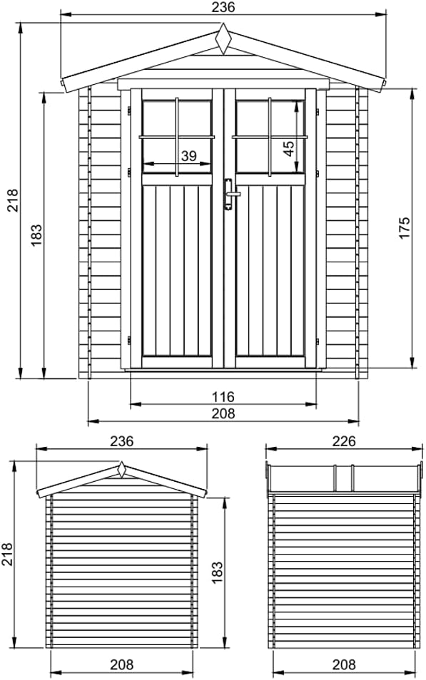 Caseta de jardín de madera - Cobertizo para herramientas de madera - Caseta para equipos, puerta de alta calidad con cerradura, 236x226x218 cm / 4,33 m², cobertizo para bicicletas - Casetas de jardín y almacenamiento, tejado impermeable TIMBELA M369F