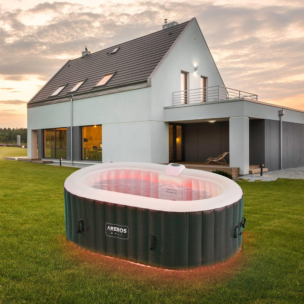Jacuzzi Arebos con iluminación LED | Inflable | Interior y exterior | 190x120 cm ovalado | 2 personas | 90 boquillas de masaje | con calefacción | 550 litros | Incl. cubierta | Bubble Spa y masaje de bienestar