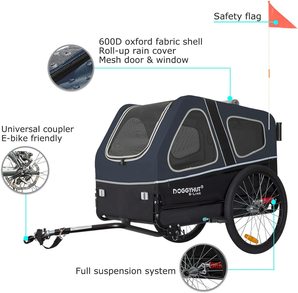 Doggyhut S-Line XL Remolque y cochecito para perros con suspensión 2 en 1, remolque de bicicleta para perros y jogger con suspensión hasta 45 kg