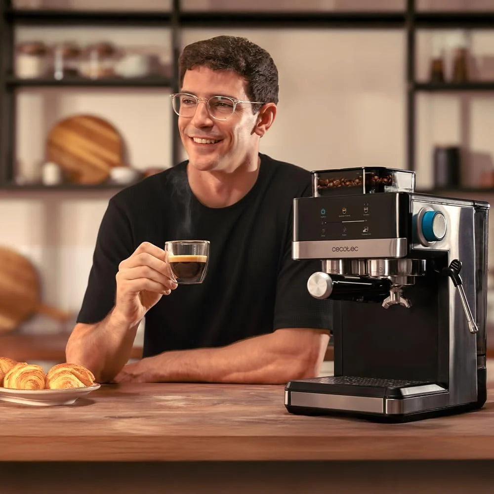 Cecotec Ekspres do kawy Power Espresso 20 Grind Fresh. 1350W, 20 barów, ekran dotykowy, termoblok, zbiornik na wodę 1,7 l, 20 poziomów mielenia, zbiornik na kawę 150g, spieniacz do mleka