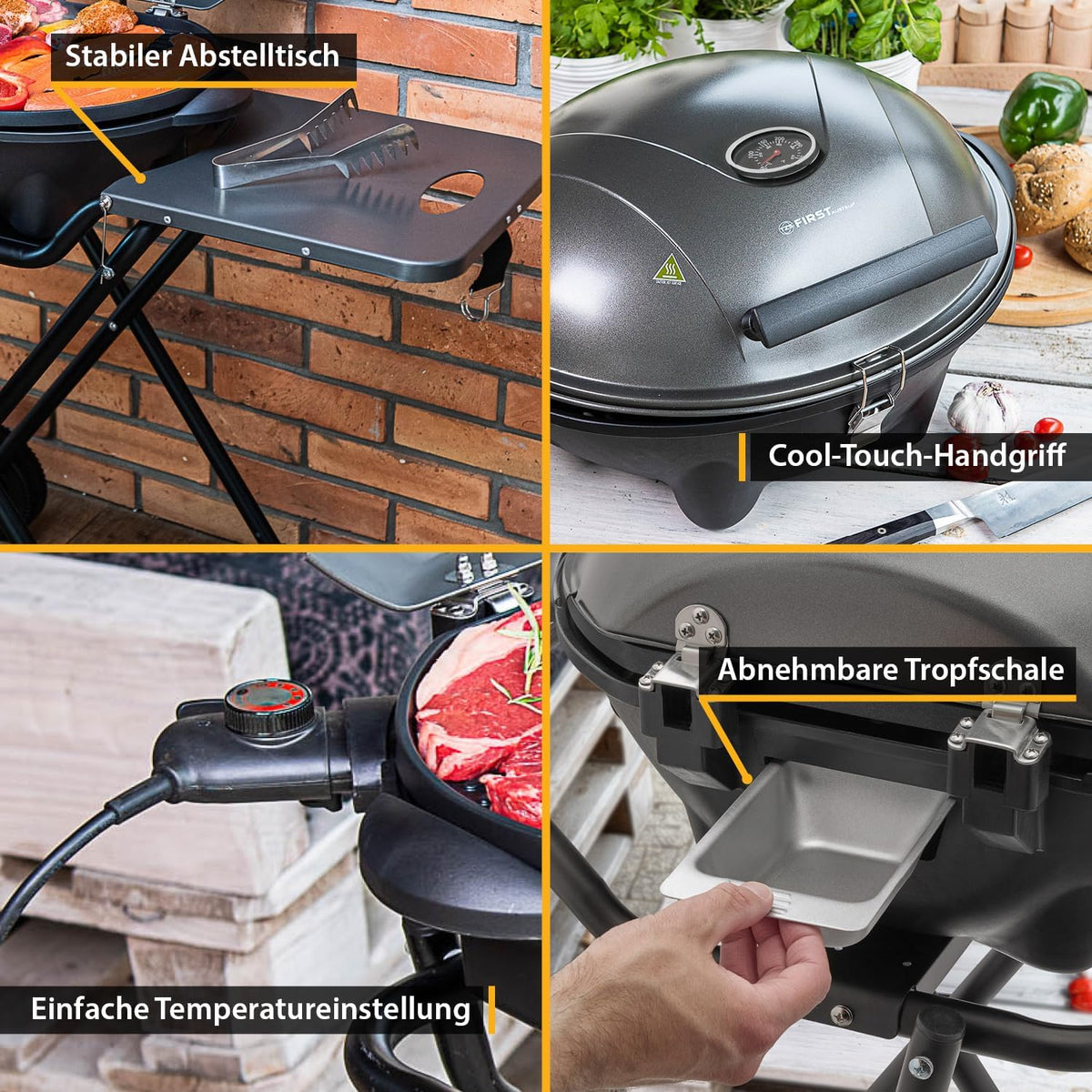 Parrilla eléctrica 2 en 1 de mesa y de pie, 2400 W, con tapa, termómetro, bandeja de goteo y carro con ruedas