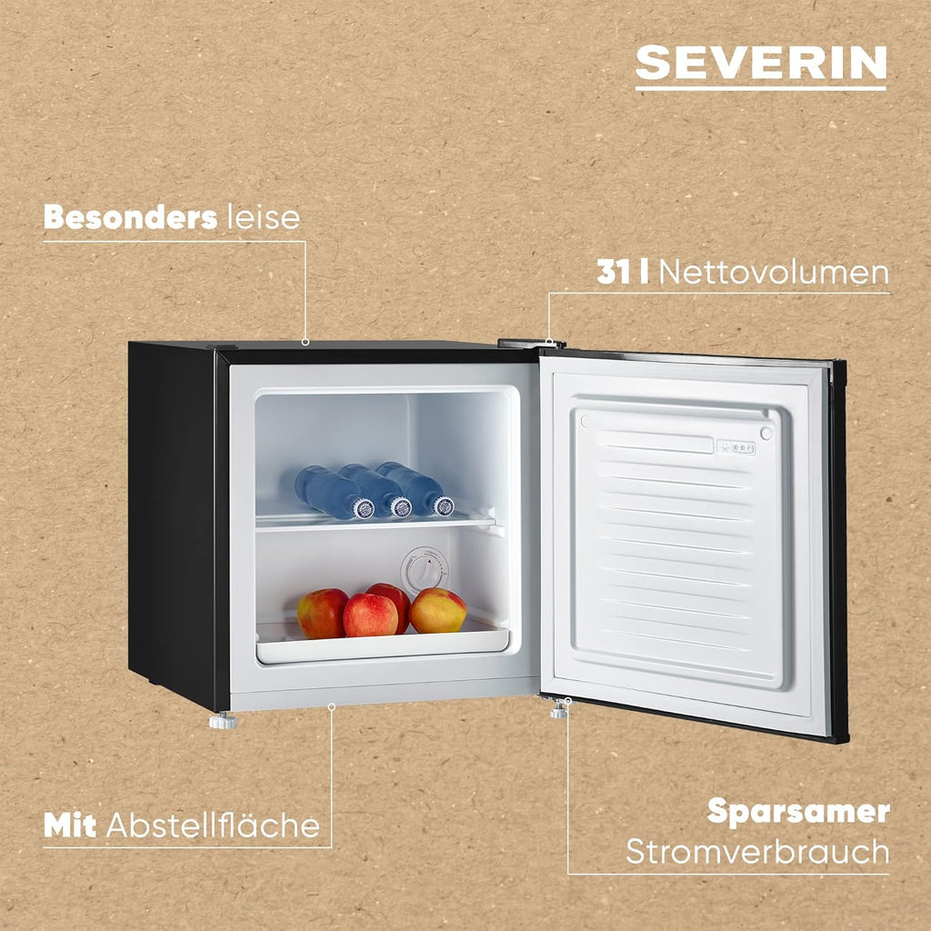 Mini refrigerador/congelador retro SEVERIN (31 l), congelador pequeño, mininevera con control de temperatura flexible, refrigerador de sobremesa, negro, GB 8880