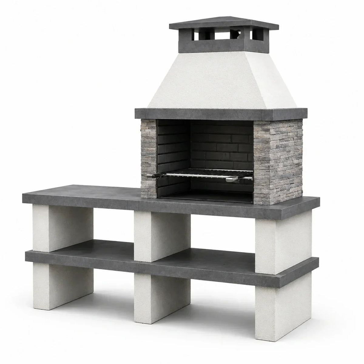 Barbacoa de hormigón y piedra natural 200x70x180 cm gris/blanco