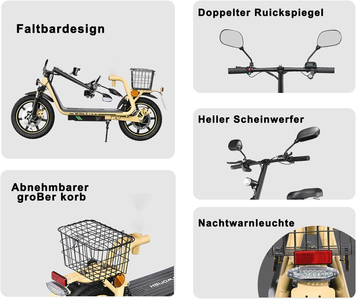 Patinete eléctrico TWOFISH M5 Elite con homologación para carretera para adultos, patinete eléctrico de 14 pulgadas con motor de 500W y batería de 48V 13Ah, doble suspensión, certificado EEC, IPX4, 30 km de autonomía