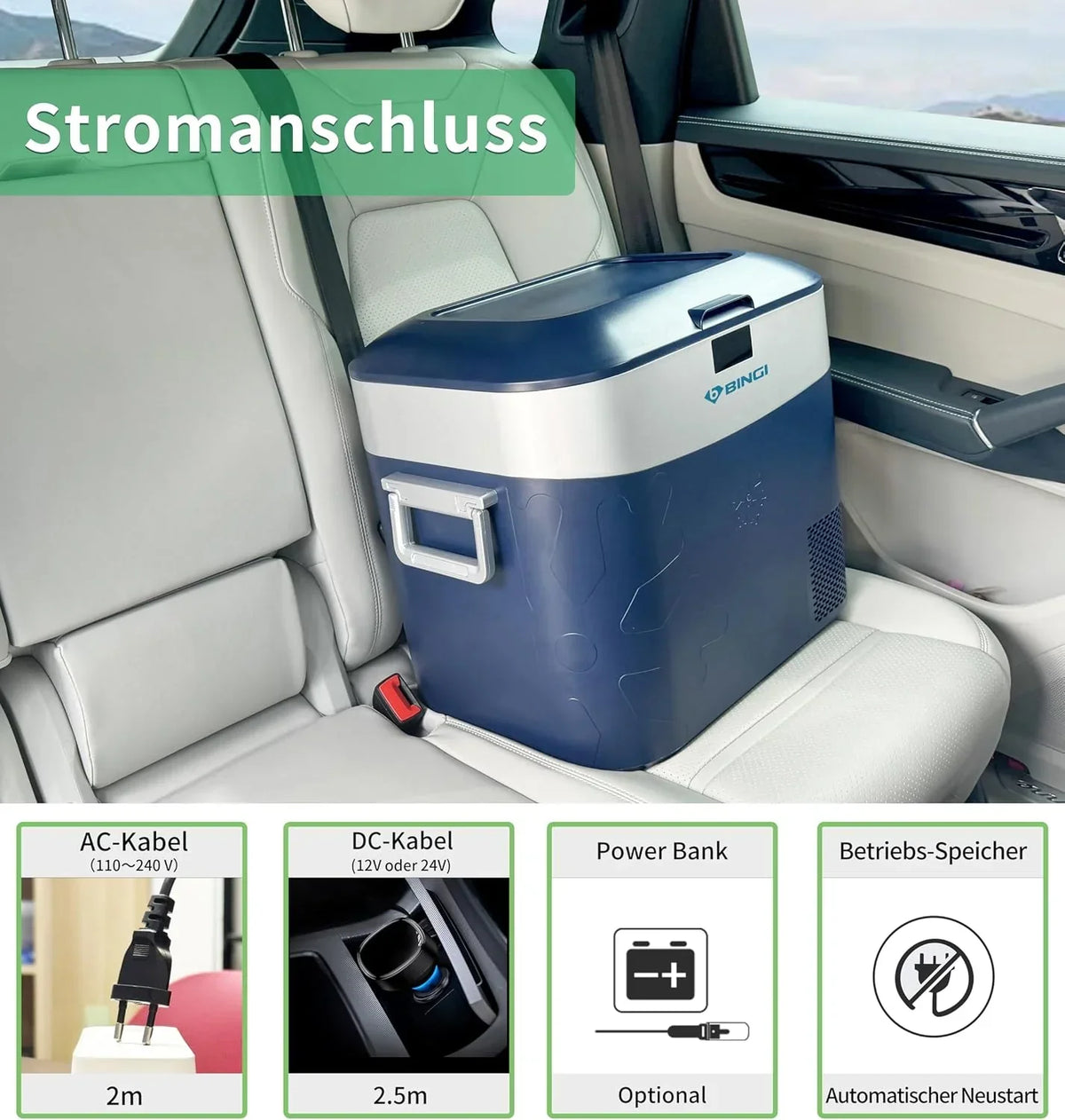 Nevera portátil con compresor HC-22P5 22L para coche con 12/24V CC, 230V CA y función de congelación