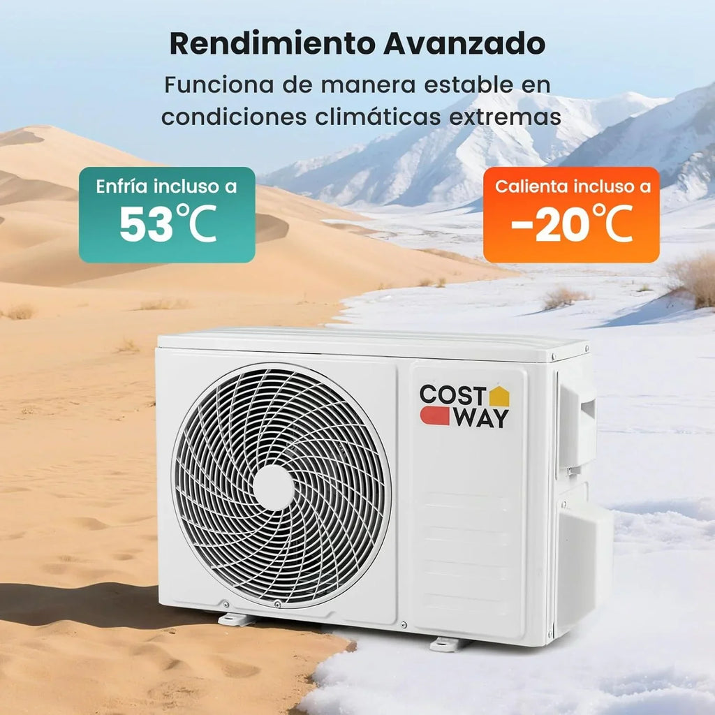 COSTWAY Aire Acondicionado Split, 2,6 kW, Aire Acondicionado con Calefacción con Bomba de Calor, Refrigerante: R32, Calefactor y Refrigerador con Kit de Instalación para Habitación de hasta 70m³ (9000BTU)