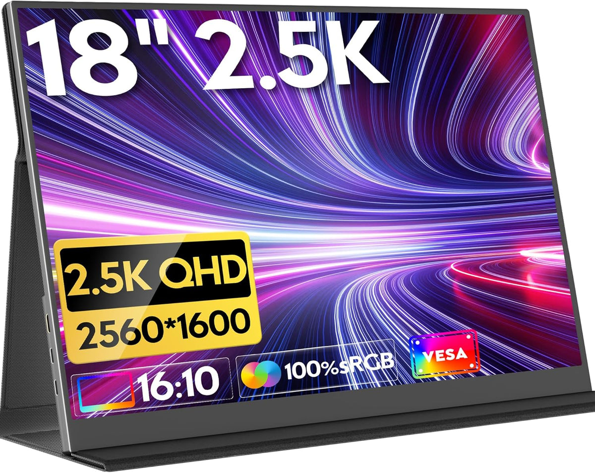 Monitor portátil HONGO 2.5K, pantalla portátil para portátil de 18" IPS, pantalla para PC 100% sRGB, monitor para ordenador portátil, PC, Mac, X-Box, Switch, segunda pantalla portátil USB-C