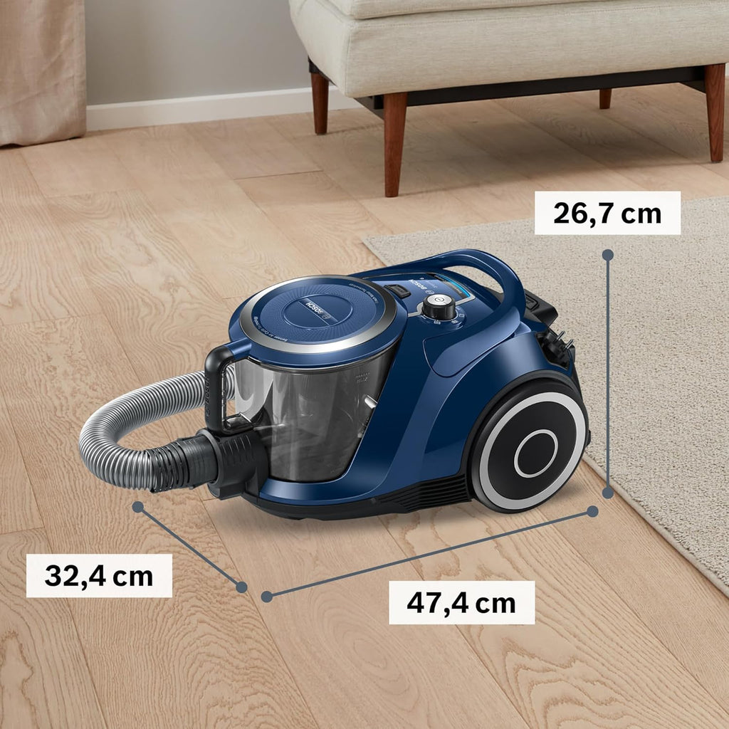 Aspiradora sin bolsa Bosch Serie 6 BGC41X36, aspiradora de trineo, ideal para alérgicos, filtro higiénico, boquilla para parqué, alfombras y baldosas, gran potencia de succión, silenciosa, 700 W, azul