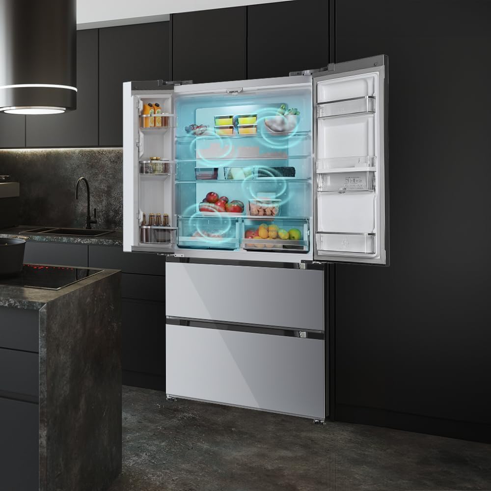 Frigorífico de doble puerta de acero inoxidable Cecotec con dispensador de agua de 510 L Bolero CoolMarket FD 510 WD Inox E. 183 cm de altura, 84 cm de ancho, motor Inverter Plus, Total NoFrost