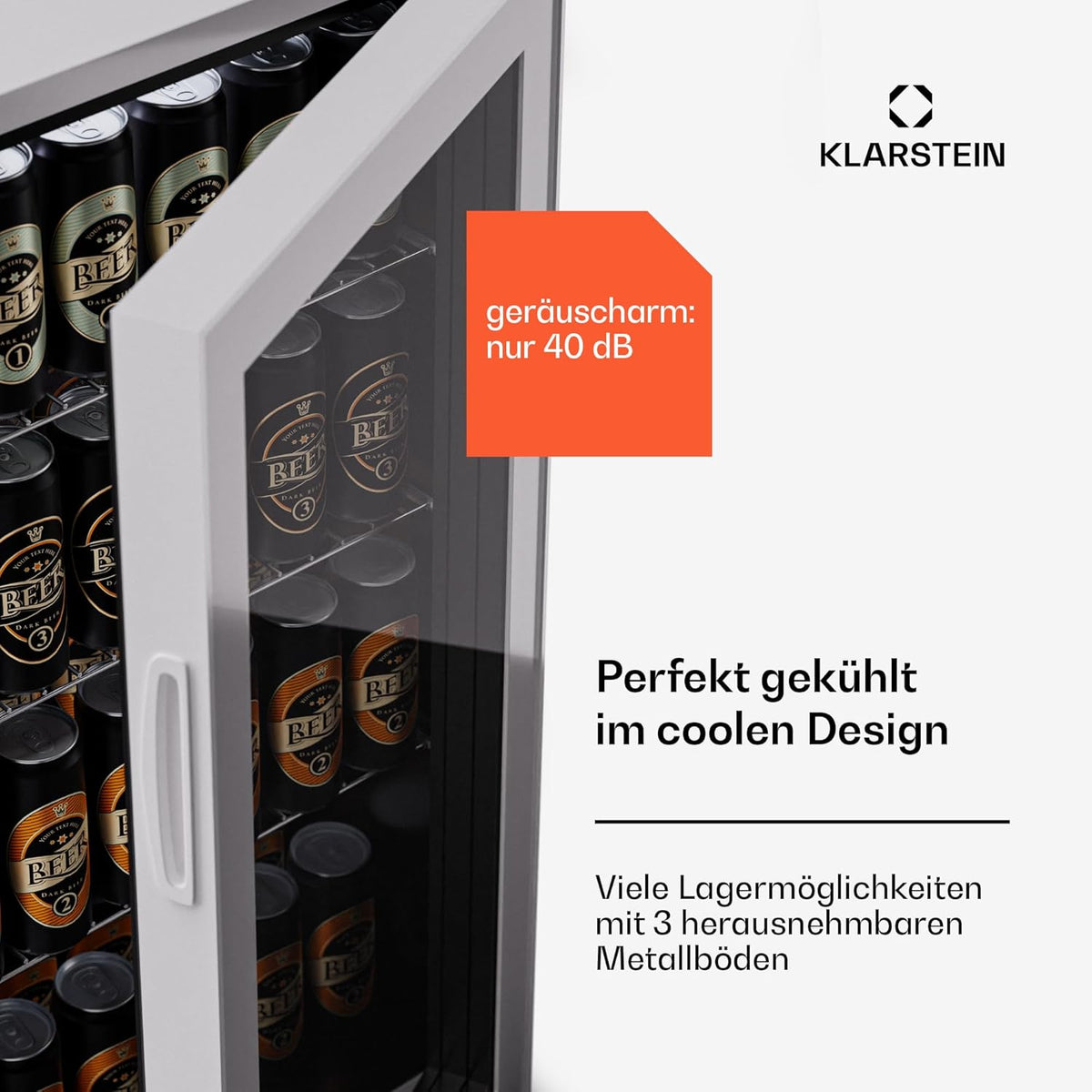 Mininevera Klarstein con puerta de cristal para habitaciones, refrigerador de bebidas con estantes ajustables, pequeño de 80 litros, frigorífico silencioso para interiores/exteriores