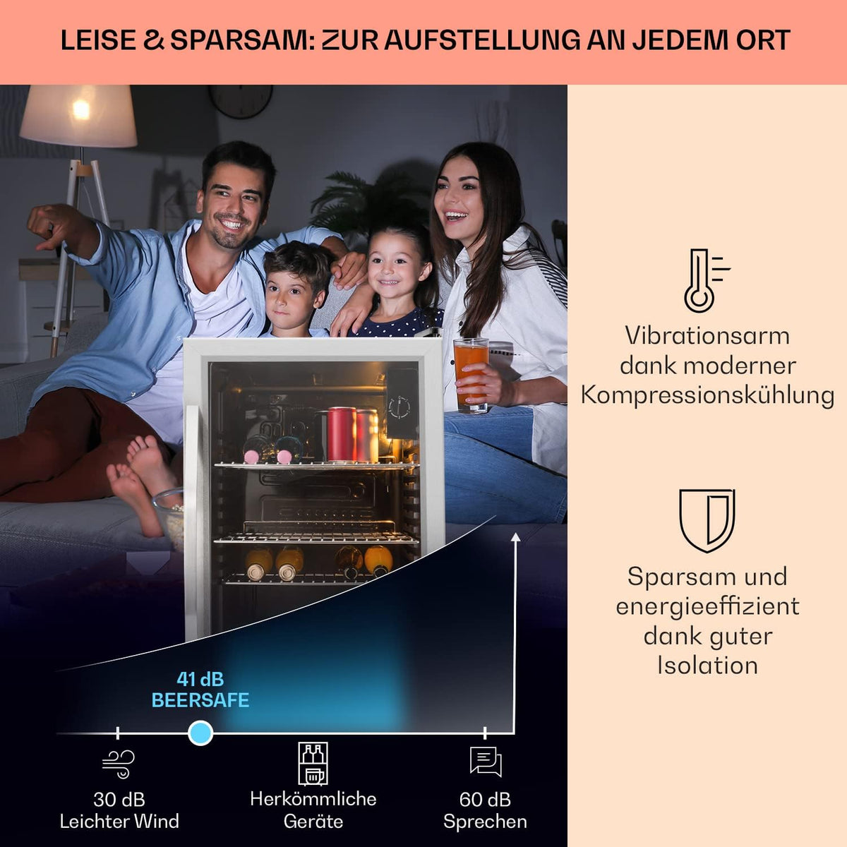 Mininevera Klarstein con puerta de cristal para habitaciones, refrigerador de bebidas con estantes ajustables, pequeño de 80 litros, frigorífico silencioso para interiores/exteriores