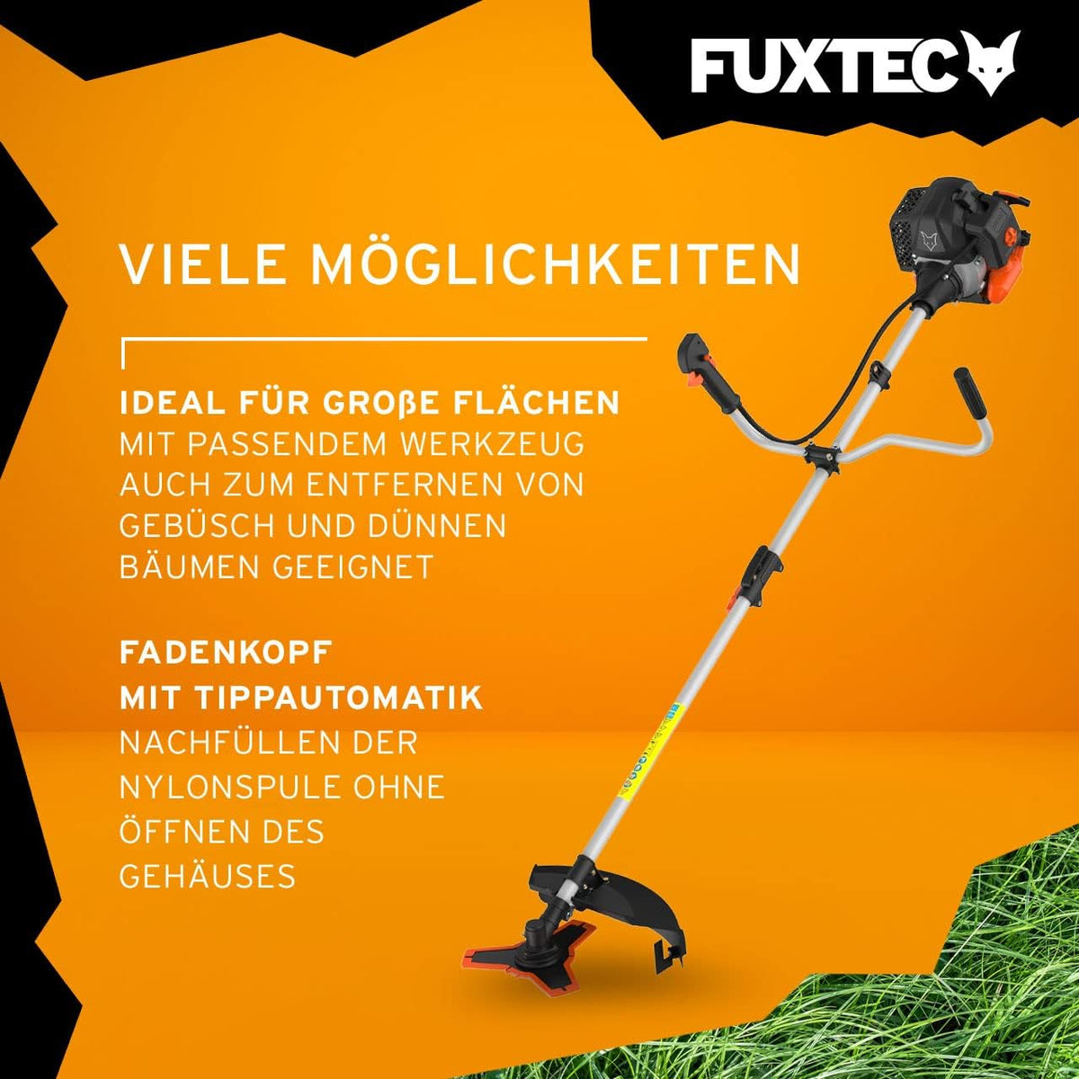 FUXTEC Benzin Motorsense FX-MS152 mit 52 cc, 2in1 Multitool , Profi-Tragegurt und 3 PS Leistung Trimmer Rasentrimmer Freischneider fs Faden 2-Takt, getestet in der Oberklasse mit Note 1,4 Easy Starter