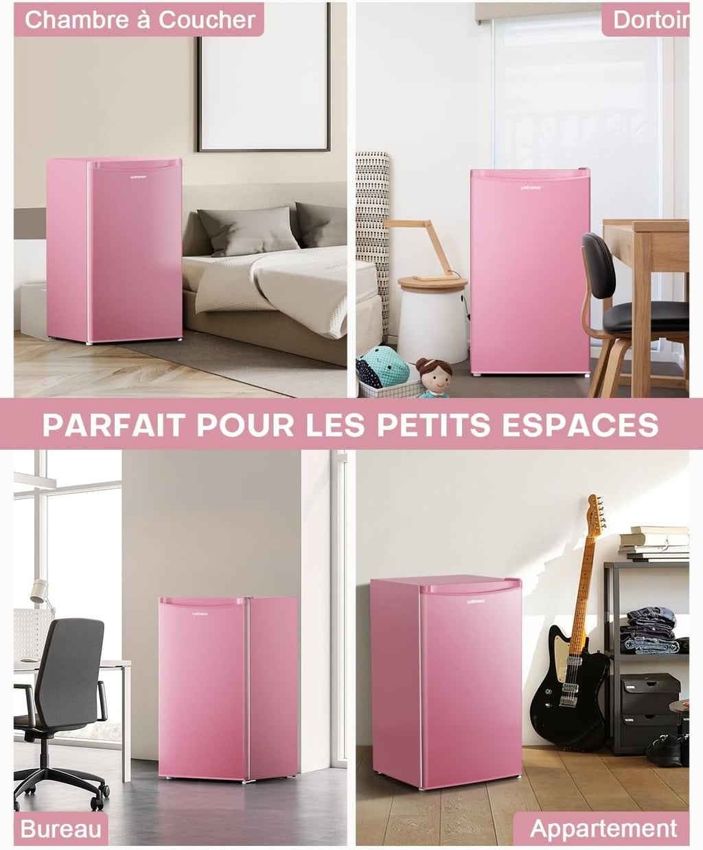 Mininevera Upstreman de 91 L con congelador, termostato ajustable, refrigerador para dormitorio, mininevera para oficina, rosa - BR321