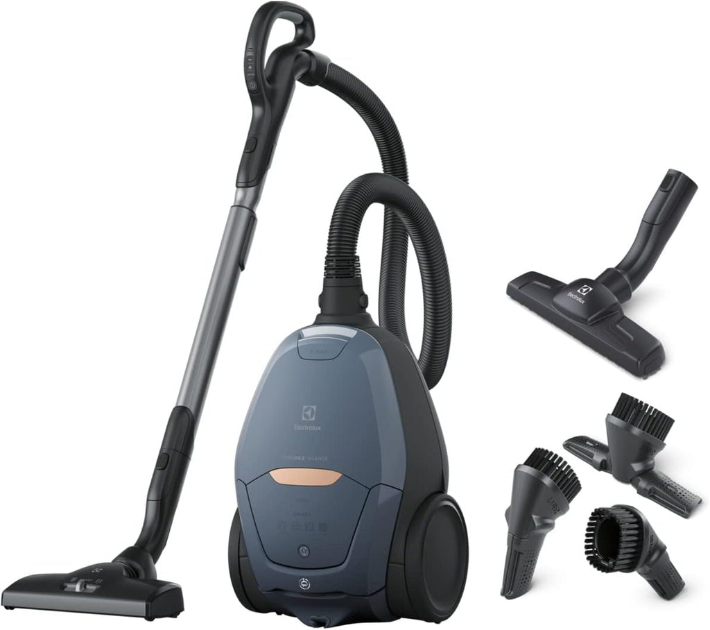 Electrolux Pure D8, controles remotos, aspiradora de trineo con bolsa, ultrasilenciosa, 57 dB, potencia automática inteligente, asa con controles y pantalla LED, PD82-8DB, azul denim