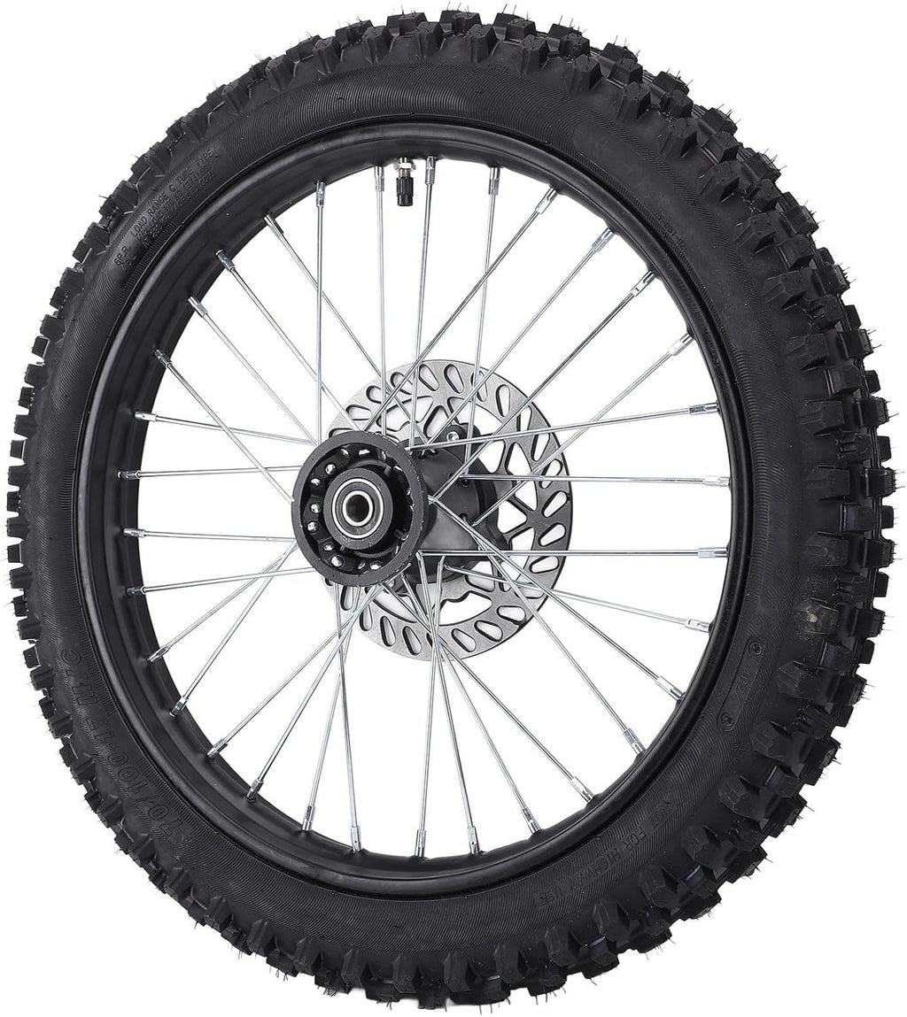 HUIOP Conjunto de llanta y neumático de rueda delantera de 17 pulgadas, cámara de aire 70/100-17 2.75-17, de 12 mm con rotor de freno para Dirt Pit Bike, optimizando el rendimiento con