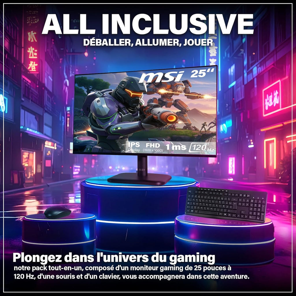 PC Gaming - Kit completo con AMD Ryzen 7 5700G | Vega 8 | 16 GB RAM DDR4 | SSD 1 TB | Refrigeración líquida | Monitor de 25 pulgadas | Ratón y teclado | AZERTY | Win11 Pro | Pack de ordenador