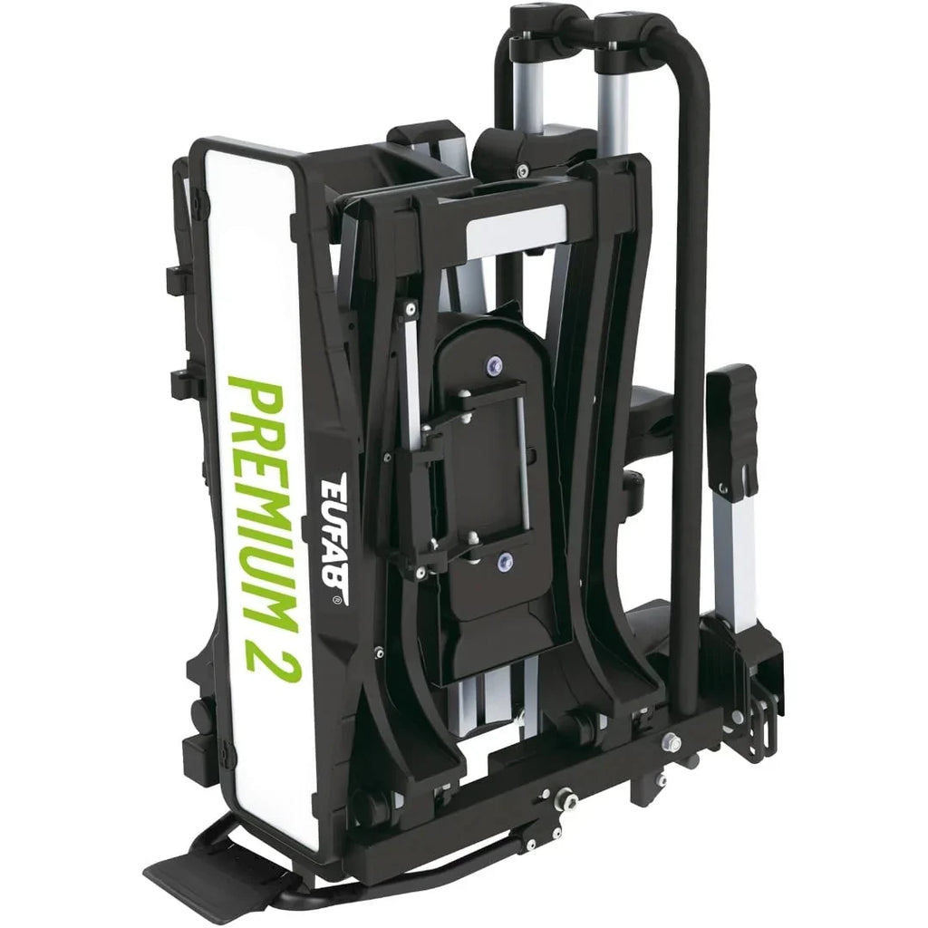 Portabicicletas EUFAB Premium 2 para 2 bicicletas 11521, apto para bicicletas eléctricas, premontado, antirrobo, para enganche de remolque, negro y plateado
