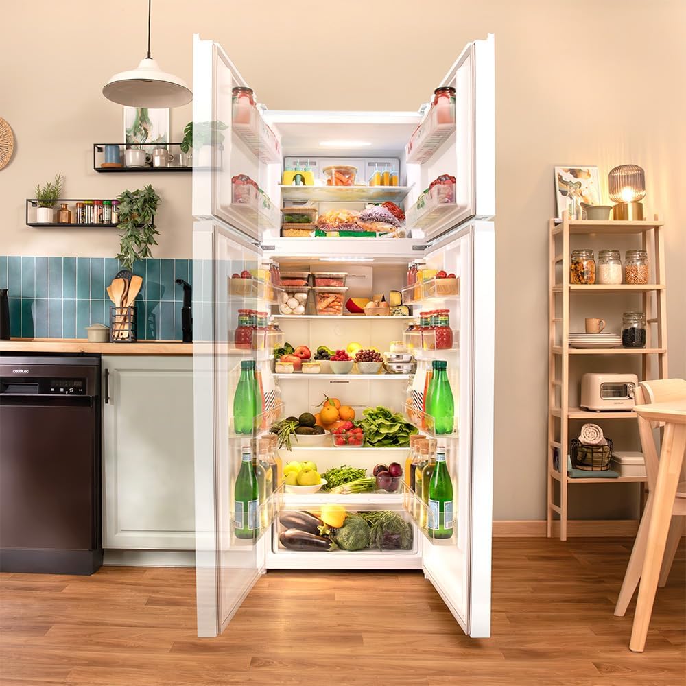 Frigorífico Combi Cecotec Bolero CoolMarket 2D 465 NF White E. Refrigerador 465L, No Frost, pantalla exterior con control electrónico y alarma de apertura