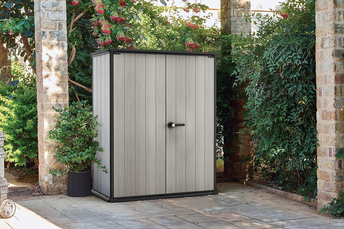 Arcón de jardín Keter High Store Plus, capacidad de 1400 l, dimensiones exteriores an/prof/al 140x73,6x170,4 cm, material Duotech, pintable, impermeable, resistente a la intemperie y de fácil mantenimiento
