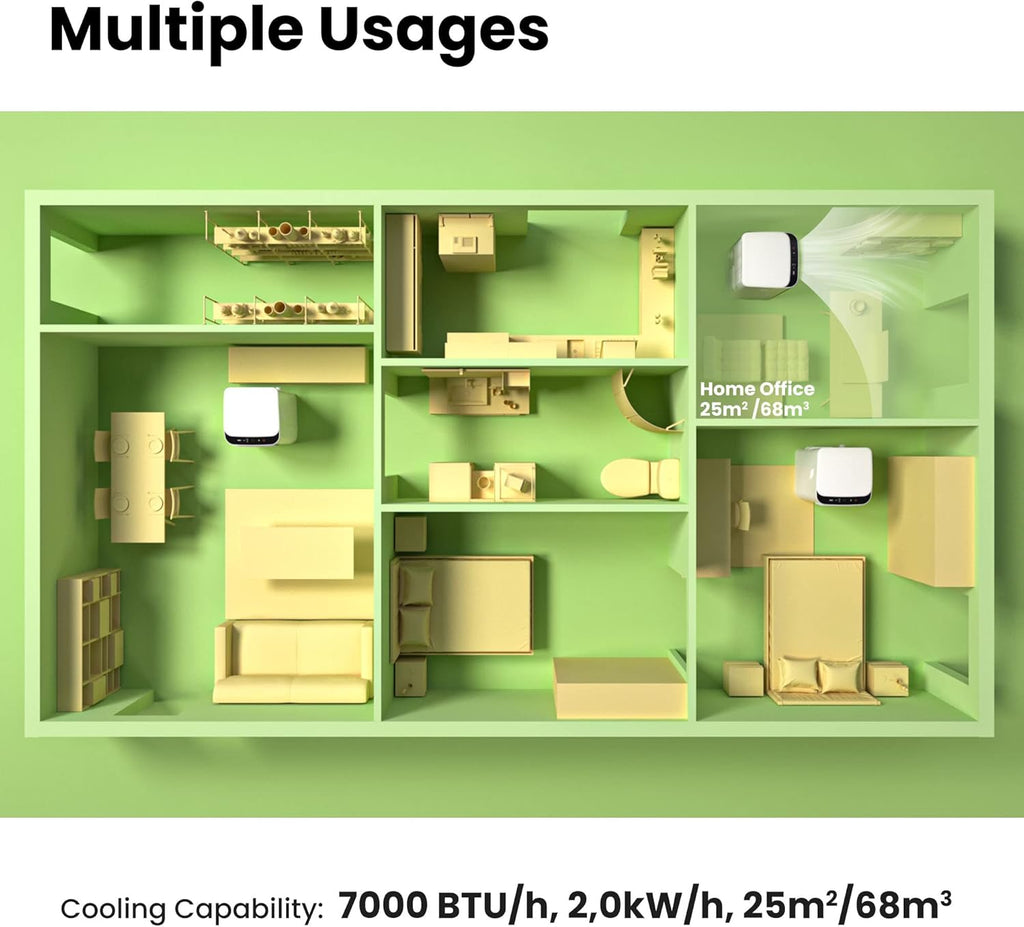 Aire acondicionado portátil Comfee Breezy Cool Pro 2.6, 9000 BTU 2,6 kW, refrigeración, ventilación y deshumidificación, control por aplicación, para habitaciones de hasta 88 m³ (33 m²), aire acondicionado móvil con tubo de escape