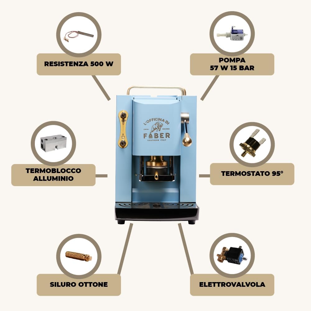 Cafetera Faber PRO Total Deluxe de latón, papel ESE de 44 mm, 1,3 litros, (blanco)