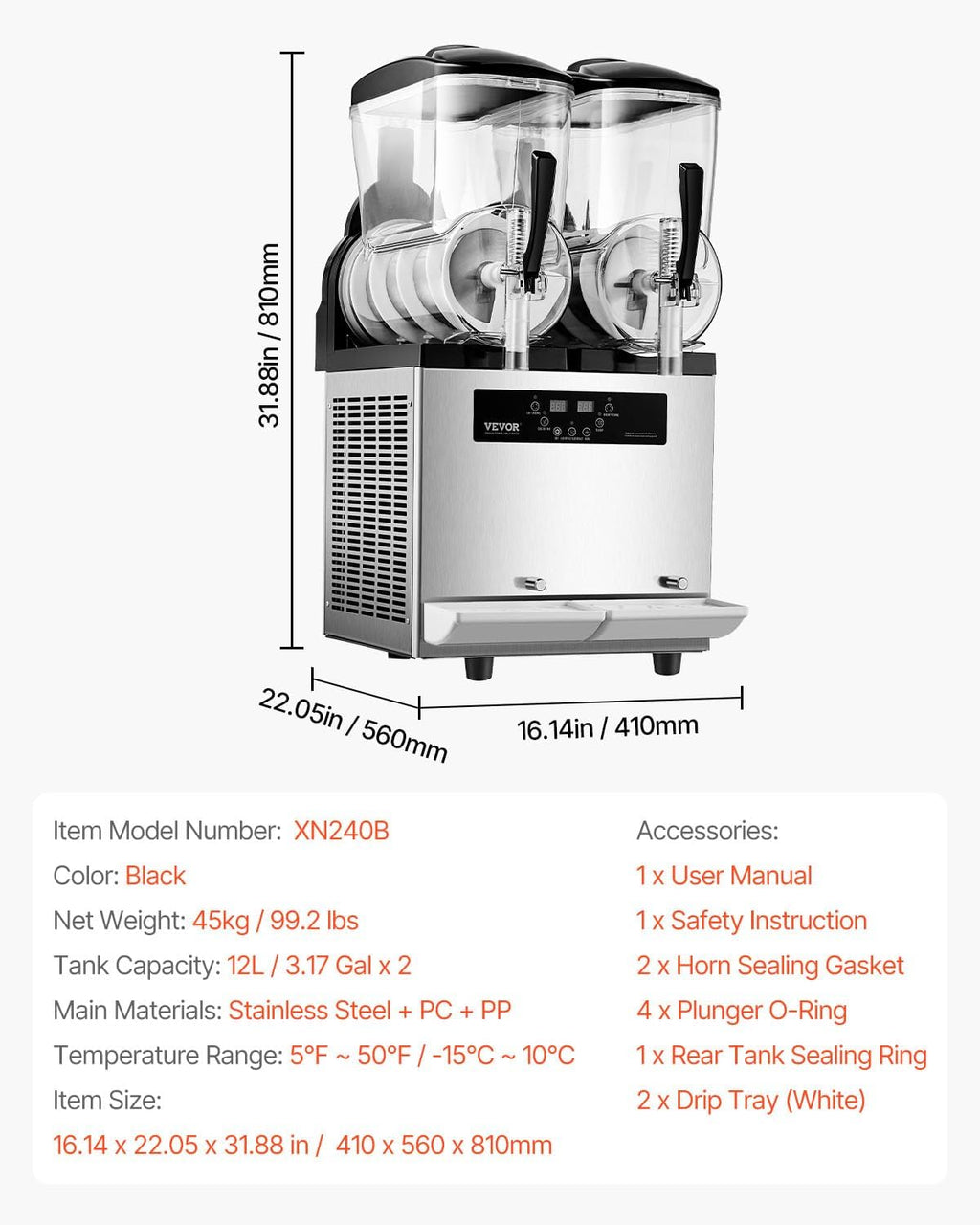 Máquina comercial de granizados VEVOR, máquina de doble depósito de 12 L x 2 para bebidas congeladas, máquina de granizados de acero inoxidable de 96 tazas con panel de botones, máquina de helado suave para fiestas, restaurantes, cafeterías y bares