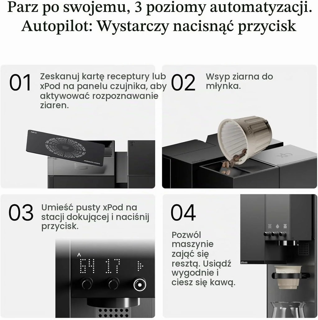 xBloom Studio – automatyczny ekspres do kawy z młynkiem i czujnikiem fali, ekspres do kawy z 3 trybami automatyki, Midnight Black, 220-240 V