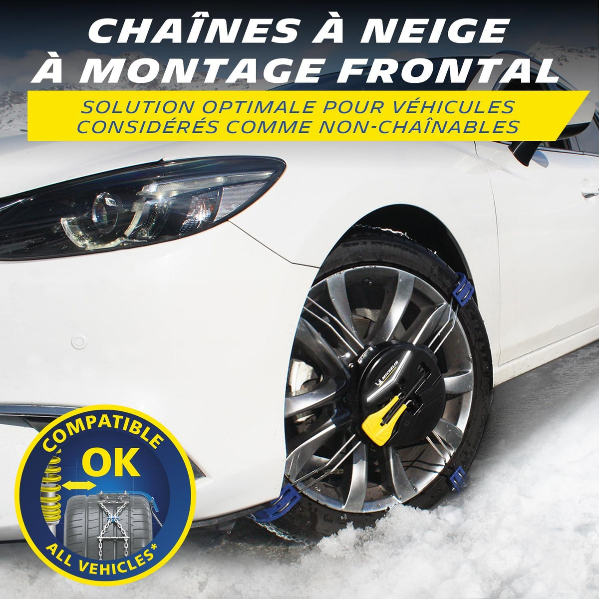 MICHELIN FAST GRIP Cadenas de nieve de montaje frontal n.º 90 - Vehículos no encadenables - Compatibles con sistemas ABS ESP - Tensión automática - Montaje en 2 minutos - Adherencia óptima en nieve y hielo