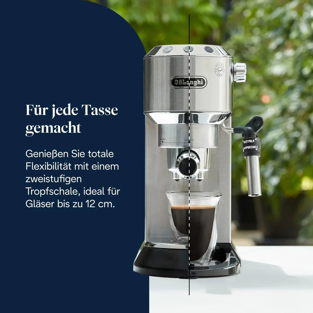 Cafetera espresso De'Longhi EC 685.M Dedica Style 1L – 15 bares, boquilla para espuma de leche, 15 cm, metal