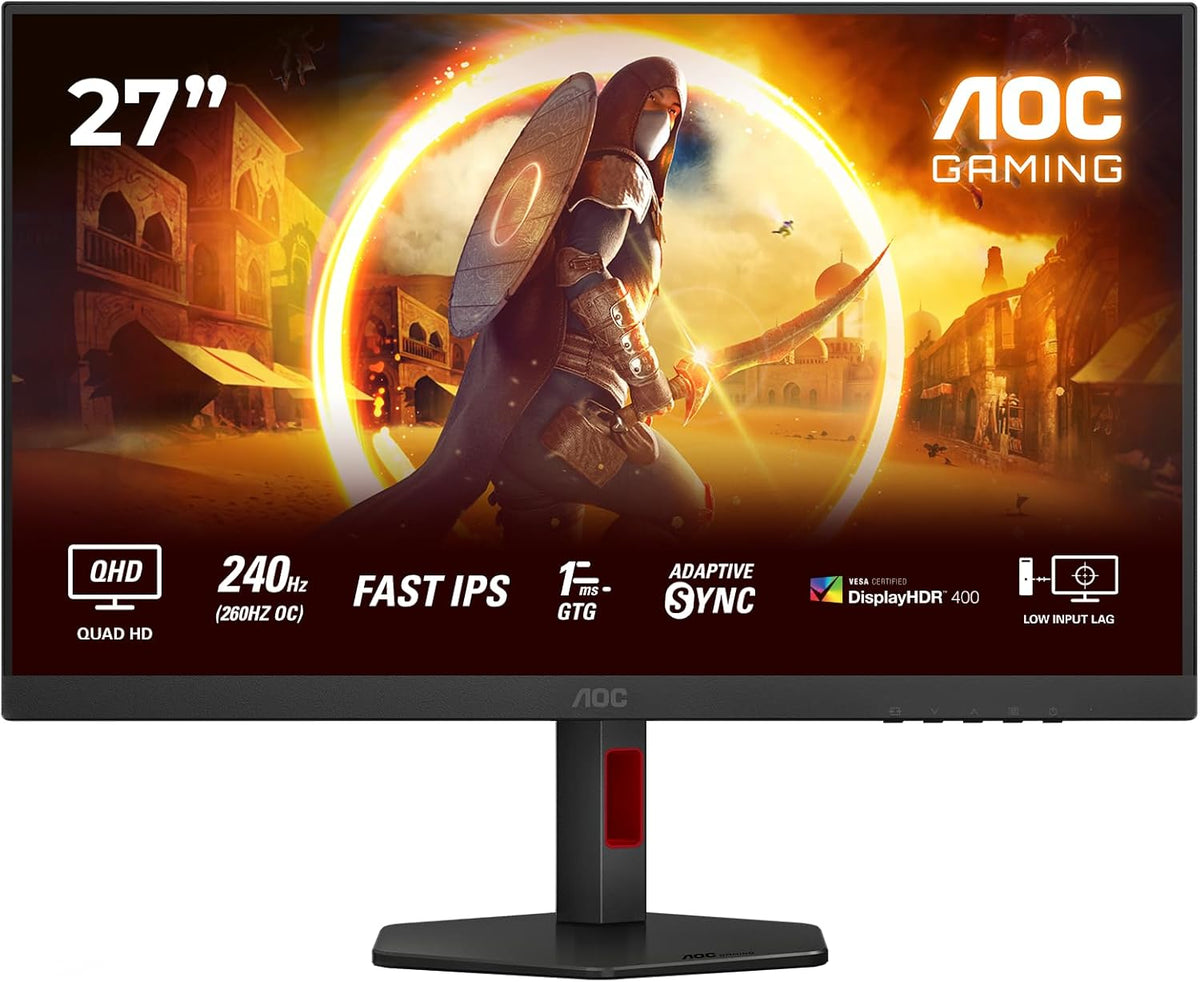 AOC Gaming Q27G4ZR - Monitor Quad HD de 27 pulgadas, 240 Hz, 1 ms, G-Sync, HDR400 (2560 x 1440, 2X HDMI 2.0, DisplayPort 1.4) Negro-Rojo