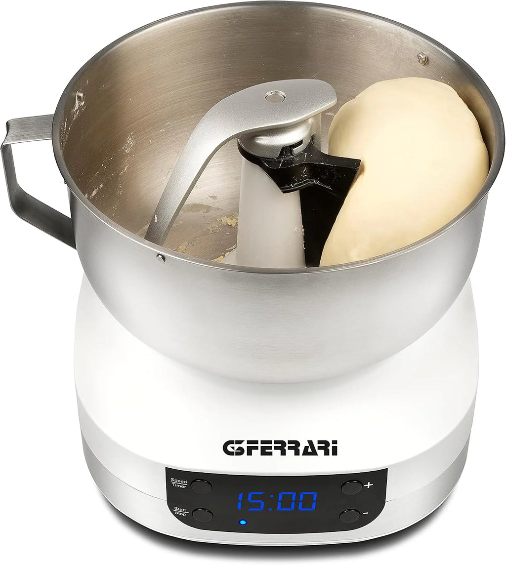 G3 Ferrari G20145 planetarna maszyna do ugniatania ciasta dla smakoszy, 1500 W, 5 litrów, miska ze stali nierdzewnej z uchwytem, wyświetlacz cyfrowy, 5 prędkości, timer, książka kucharska w zestawie