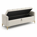 Banco de almacenamiento tapizado en beige con patas de metal de 140 cm