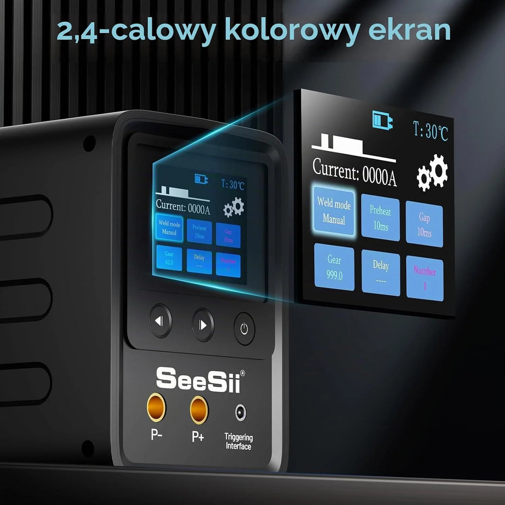 SEESII Spawarka punktowa do akumulatorów z kondensatorami: spawarka 10080W z zestawem pistoletów do wytwarzania ciepłego powietrza, spawarka punktowa do 0,1-0,5 mm niklowanych pasków, 999 przekładni