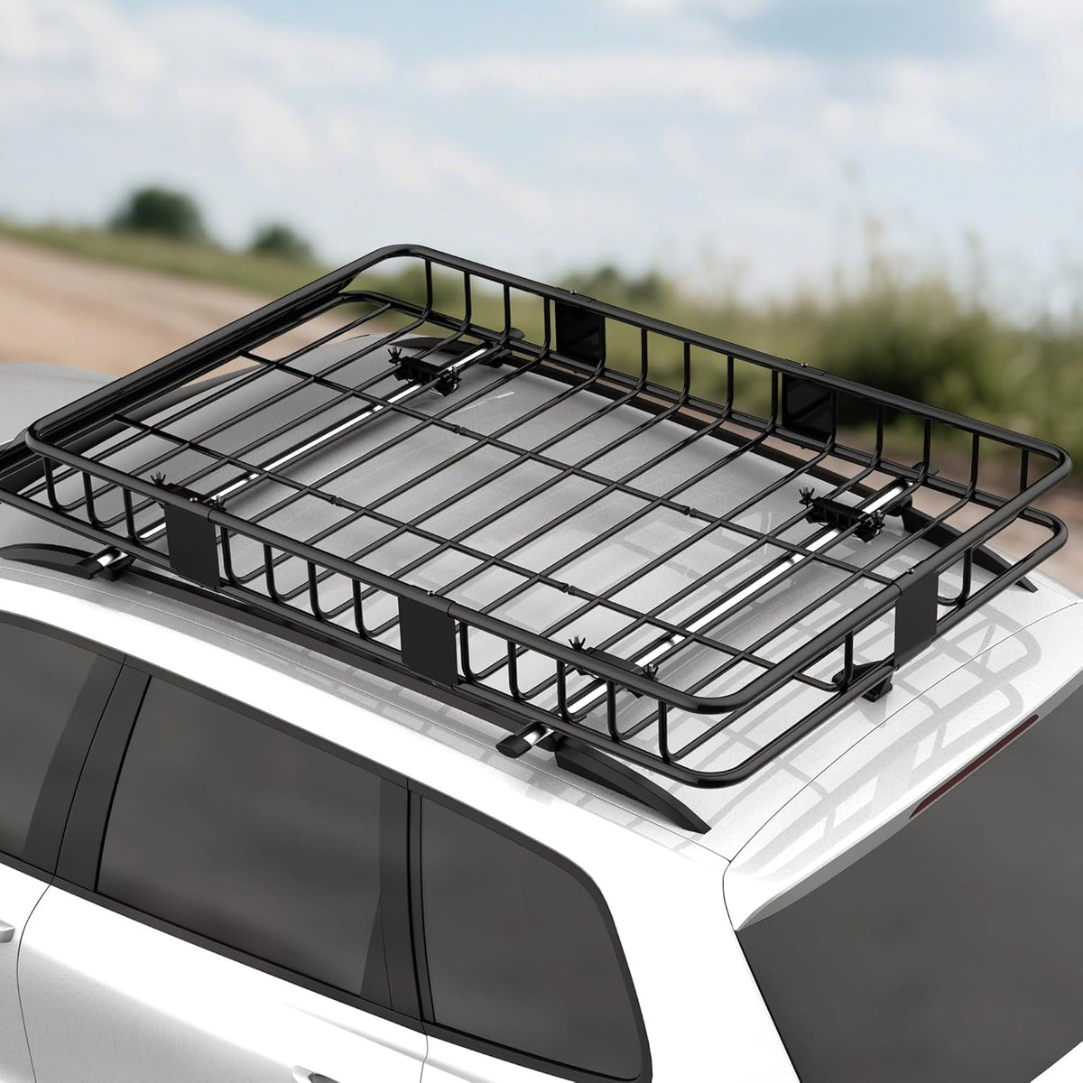 HOMCOM Portaequipajes para coche, baca de techo ajustable en longitud de 109 a 162 cm, carga máx. 100 kg