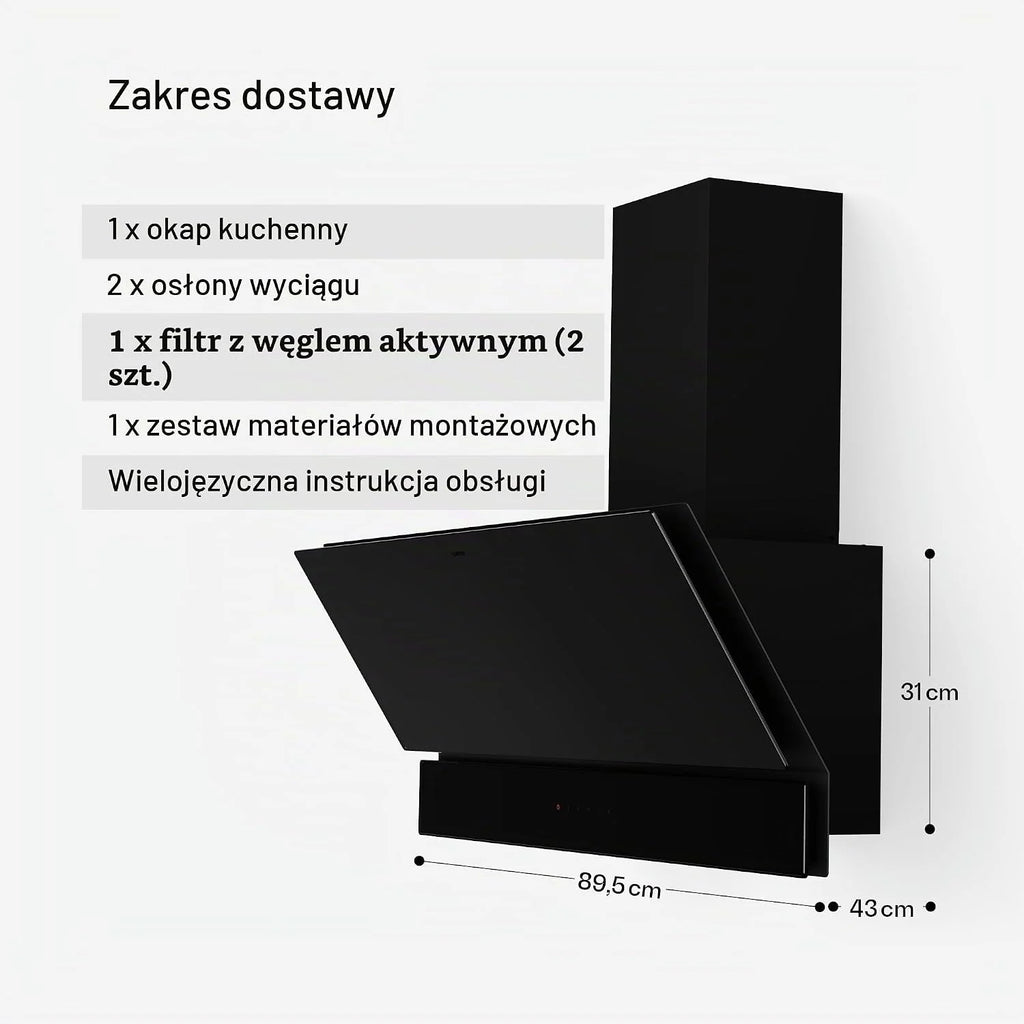 Klarstein Velaire okap kuchenny 90 cm, zwiększenie efektywności energetycznej 820 m³/h, klasa energetyczna A++, obsługa dotykowa, LED, cichy, filtr aluminiowy i z węglem aktywnym, okap kuchenny 90 cm