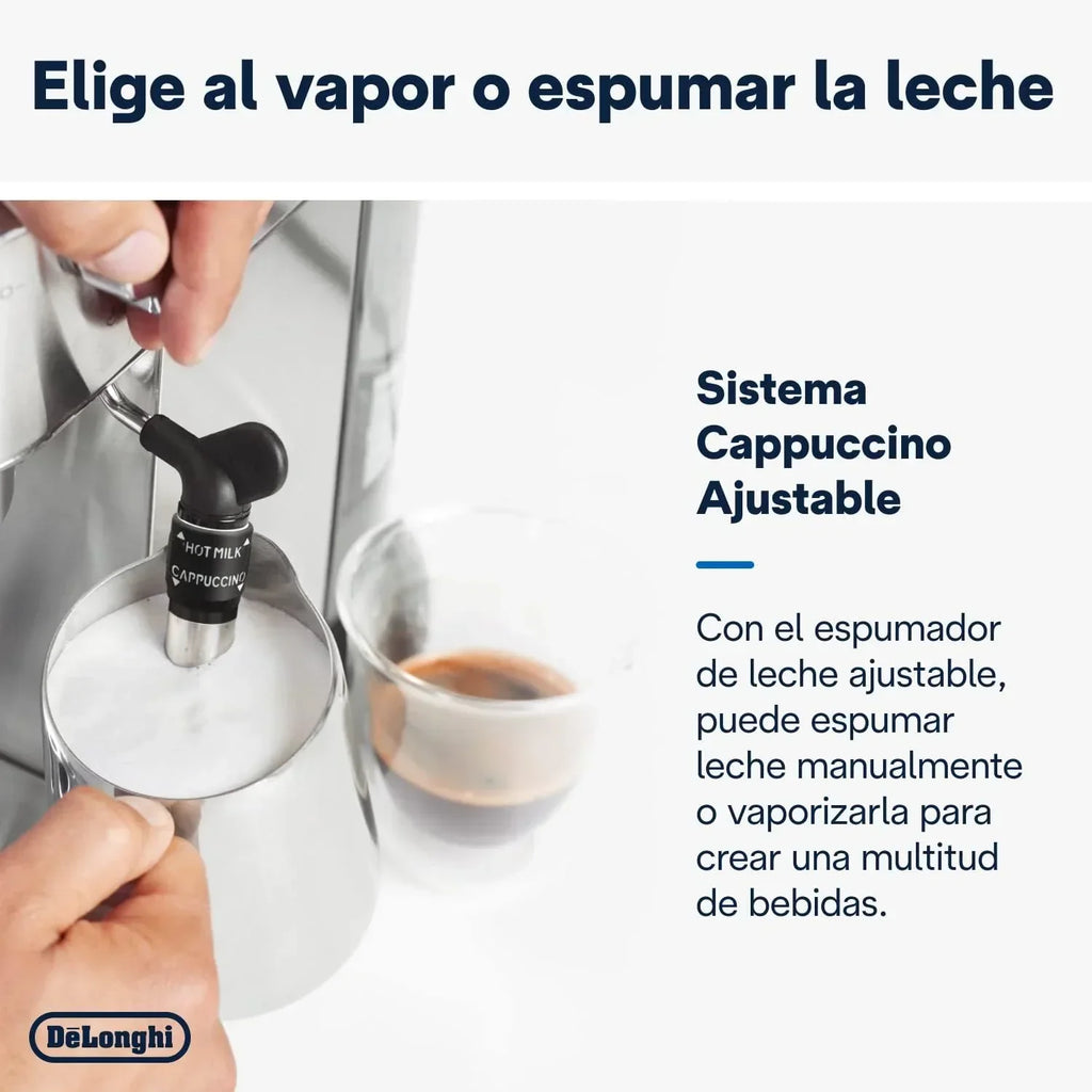De'Longhi Dedica – Cafetera de bomba de acero inoxidable para café molido o monodosis, espresso y capuchino, depósito de 1,3 litros, sistema antigoteo, modelo EC685.M, color metal