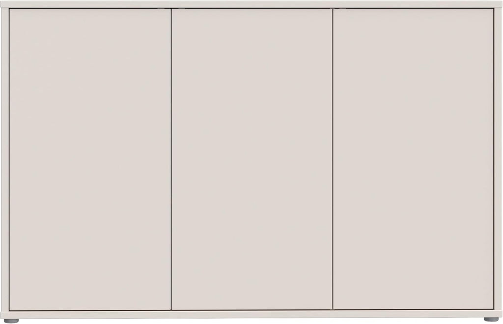 Cómoda Forte Alice Springs 150 155, aparador grande con 3 puertas de armario, pasillo, salón, dormitorio, madera de ingeniería, beige cachemira, 154,2 cm de ancho x 99,1 cm de alto x 34,9 cm de profundidad