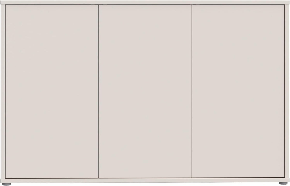 Cómoda Forte Alice Springs 150 155, aparador grande con 3 puertas de armario, pasillo, salón, dormitorio, madera de ingeniería, beige cachemira, 154,2 cm de ancho x 99,1 cm de alto x 34,9 cm de profundidad