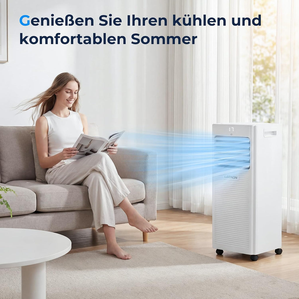 Aire acondicionado portátil 9000 BTU, LEENON 4 en 1, deshumidificador, ventilador y modo sueño, aire acondicionado móvil con tubo de escape, mando a distancia/temporizador 24h, aire acondicionado portátil para habitaciones de hasta 30 m²