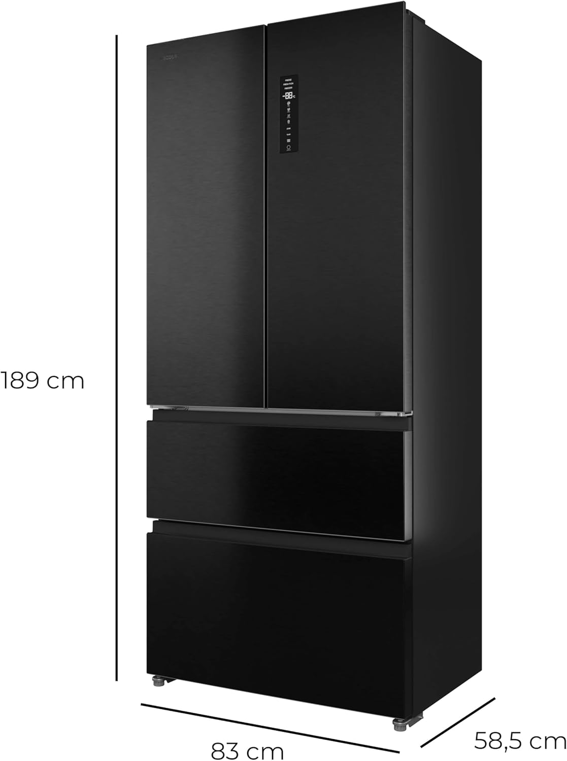 Frigorífico de 4 puertas Cecotec tipo puerta francesa, semi-integrable, 458 L, Total No Frost, Bolero CoolMarket F2D 458 SBI Dark E, 189 cm de altura y 83 cm de ancho, MetalFlexCooling, compresor Inverter