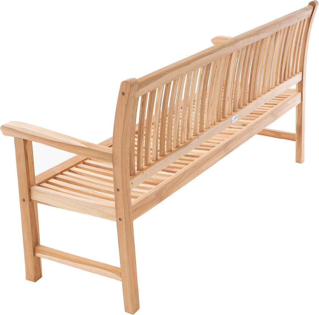 Banco de jardín Divero de 3 plazas Monza de madera de teca, sin tratar – Longitud: 180 cm – Color: Marrón natural