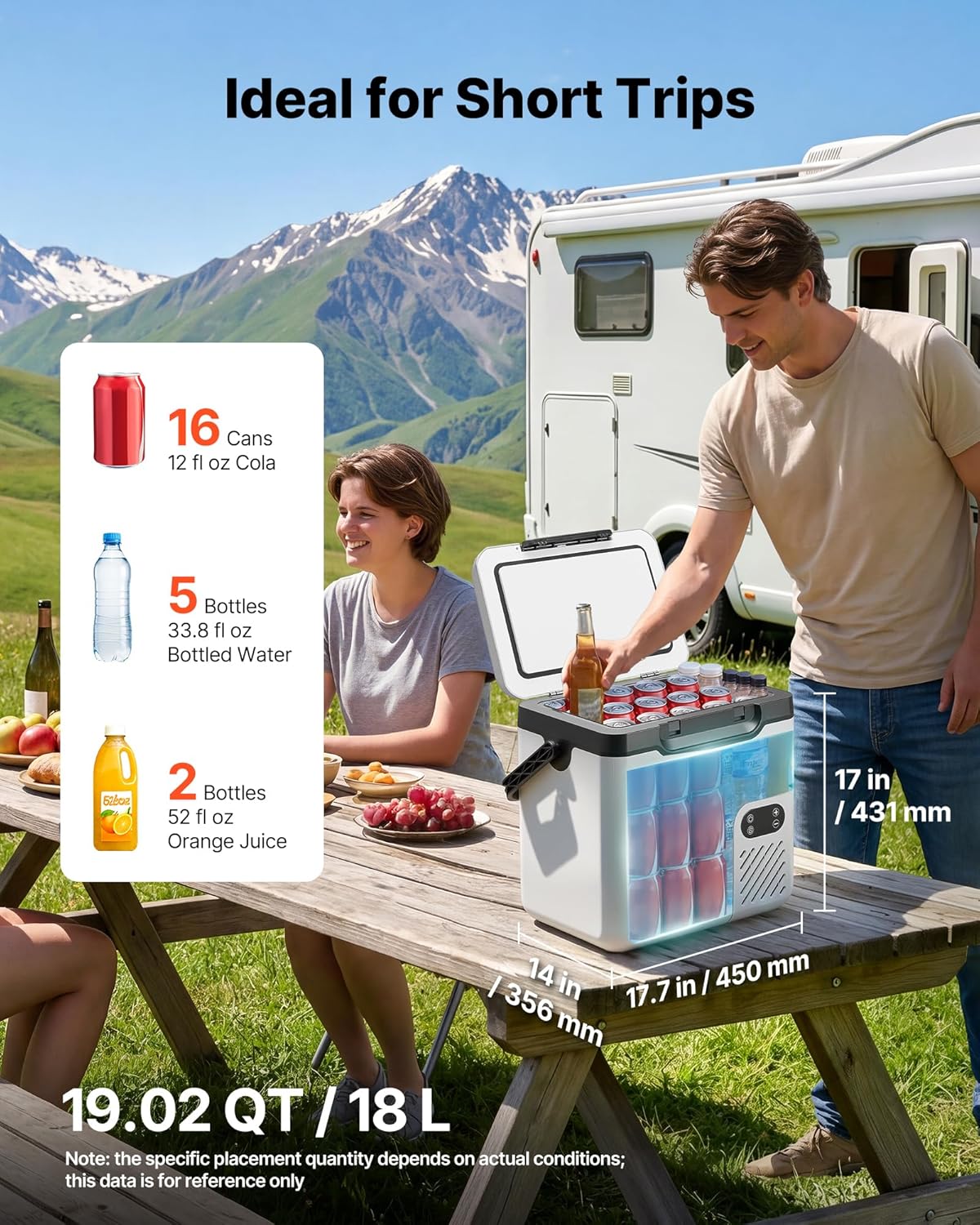 Nevera portátil con compresor VEVOR de 18 L, refrigerador eléctrico para coche con asa, -20 °C a 20 °C, 12/24 V CC y 100-240 V CA, nevera portátil para camping, viajes, camiones, autocaravanas y barcos